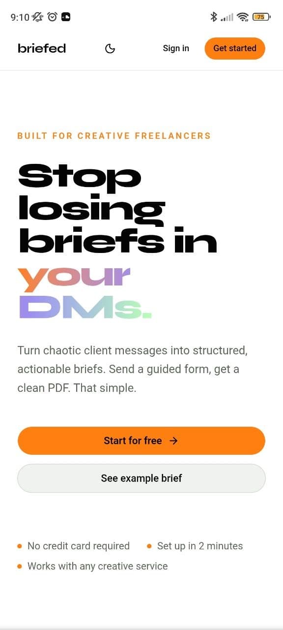 Briefed landing page - Stop losing briefs in your DMs